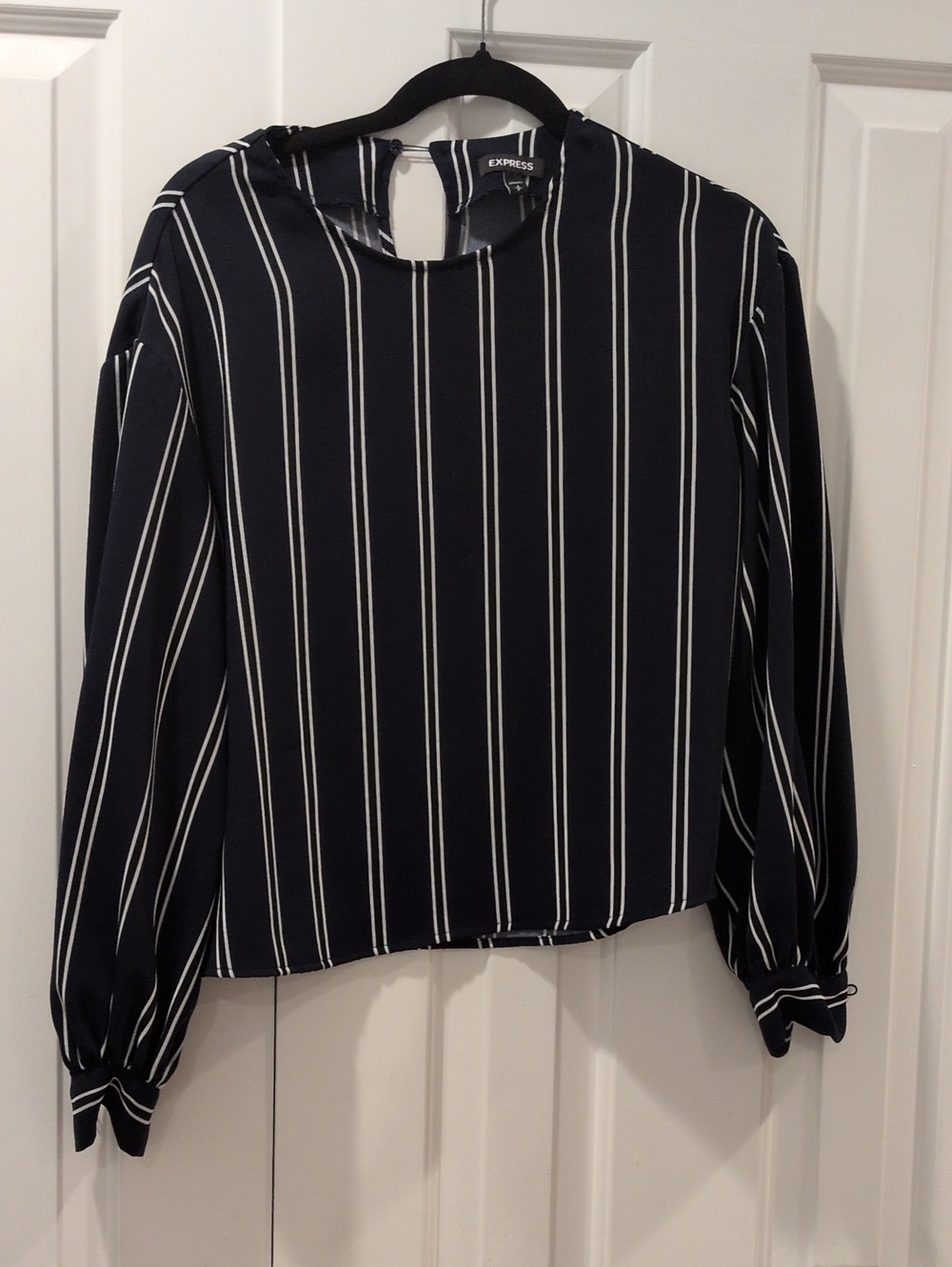 Express Striped Balloon Long-Sleeve Blouse